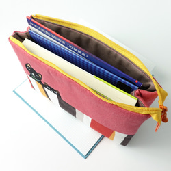 ねこ刺繍アップリケ付き口が大きく開くテントポーチ。ネコ好きの方へのプレゼントに！[Q0081] 4枚目の画像