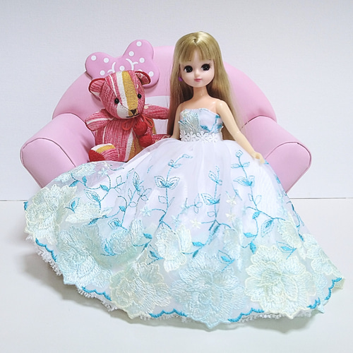 リカちゃん ドール 薔薇ドレス リカちゃん用着せ替えドレス 薔薇の刺繍たっぷりドレス パニエ