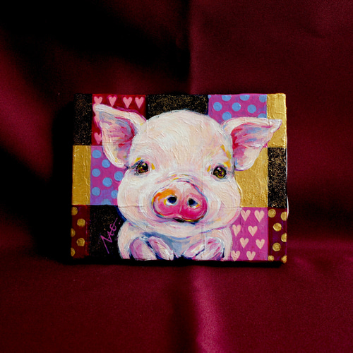 ◉一点物・再販不可】F0 ぶたの絵 ミニブタ 豚 ピンク オシャレ 小さめ