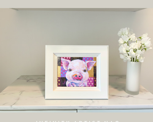 ◉一点物・再販不可】F0 ぶたの絵 ミニブタ 豚 ピンク オシャレ 小さめ