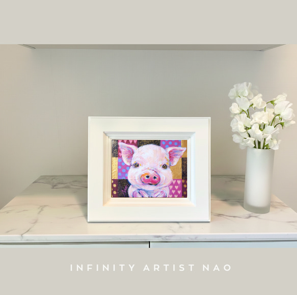 ◉一点物・再販不可】F0 ぶたの絵 ミニブタ 豚 ピンク オシャレ 小さめ