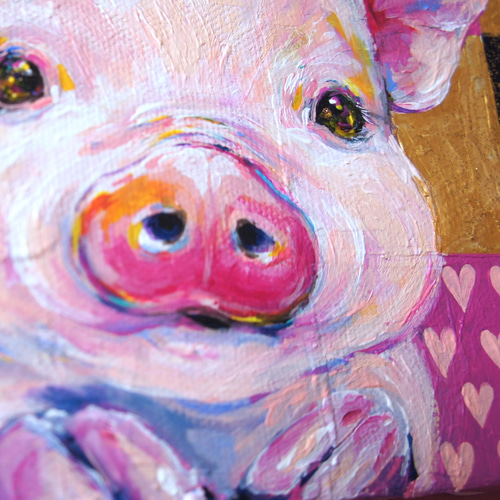 ◉一点物・再販不可】F0 ぶたの絵 ミニブタ 豚 ピンク オシャレ 小さめ