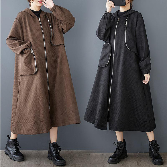 大きいサイズ フード付き コート アウター レディース 秋冬 春