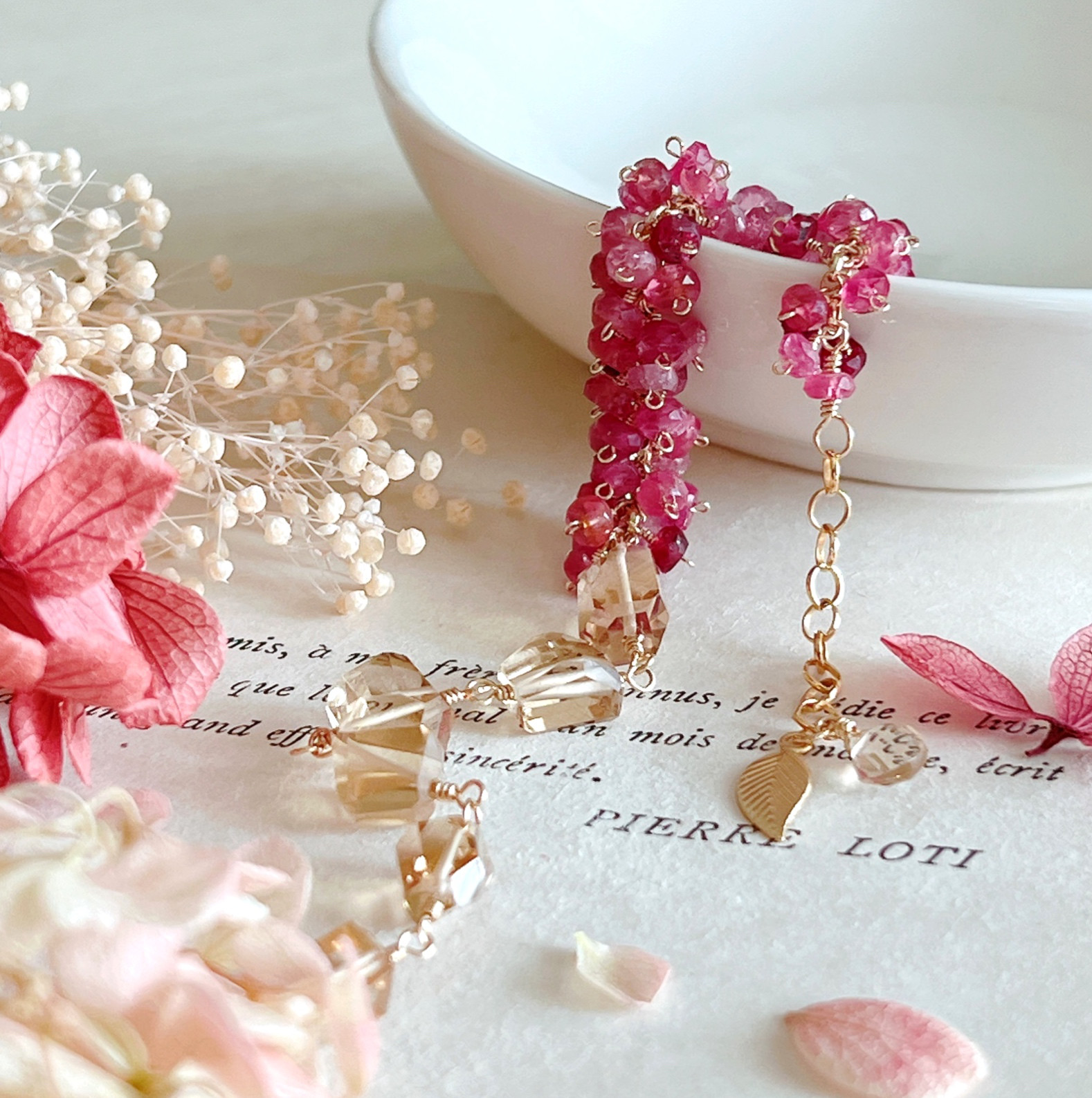 【14kgf】シャンパンクォーツ×レッドスピネル＊ブレスレット