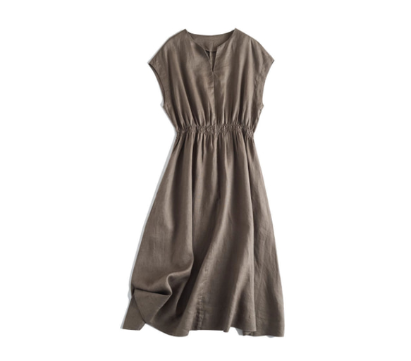 フレンチエレガント】100％亜麻.スクエアネック タイト