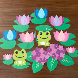 蓮の花とカエルの壁面 梅雨壁面飾り 6月壁面 ハンドメイド その他