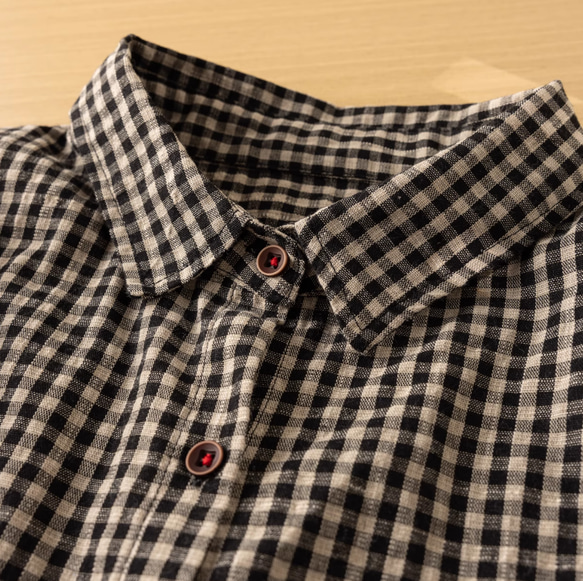 樹 *ゆったりチェックのシャツ . 綿100%長袖シャツ . カジュアルな上着 6枚目の画像