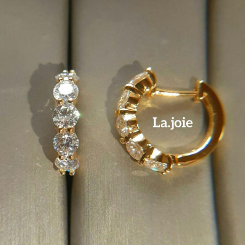 最高品質 モアサナイト 5stone フープピアス GOLD ピアス