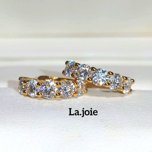 最高品質 モアサナイト 5stone フープピアス GOLD ピアス