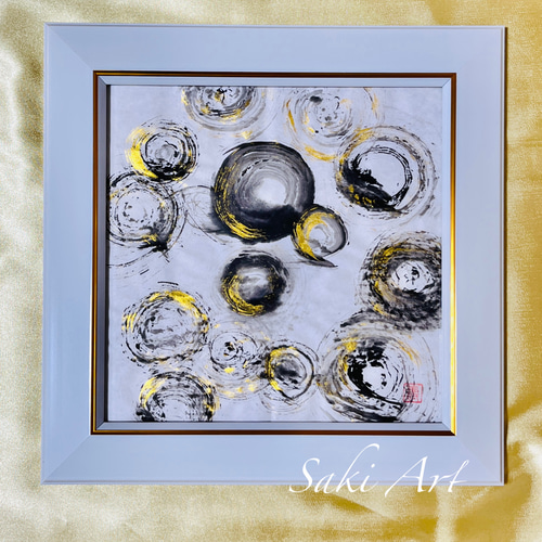 一点もの】【墨アート15角】『縁』/和、和紙、水墨、 絵画 Saki