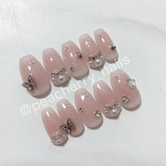 ネイルチップ ワンホン チーク 蝶々 オーロラ ホロ No.35】キラキラ