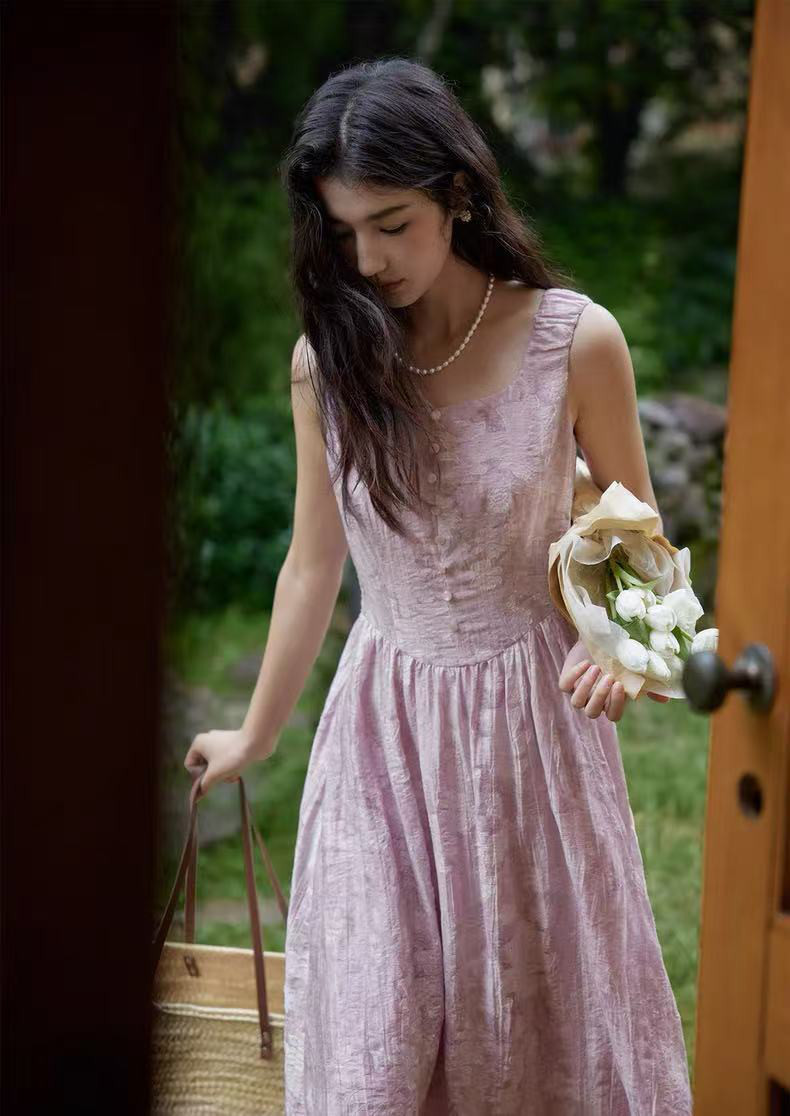 ★サンプルセール★50％オフ★一点のみ★即納★ノースリーブワンピース　ハイウェストワンピース　ロングワンピース　裏地付き