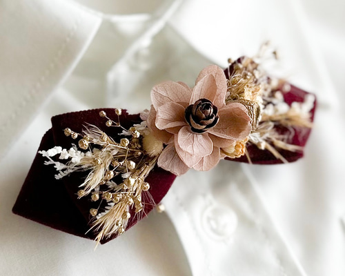 フラワー蝶ネクタイ ブートニア スエード リングボーイ 入学式 結婚式