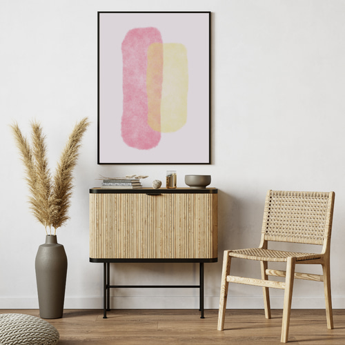 ポスター 抽象画 パステルカラー ピンクイエロー コンテンポラリー