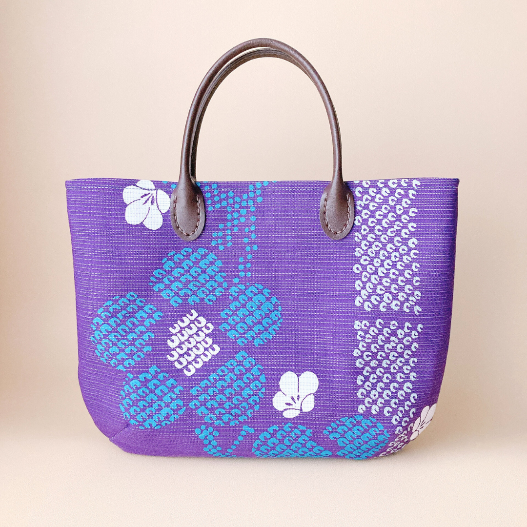 2/1～SALE★ｸｰﾎﾟﾝｺｰﾄﾞ【yhswnk】入力で6200円→5270円に！紫色が艶やか綿絽の浴衣地ミニバッグ