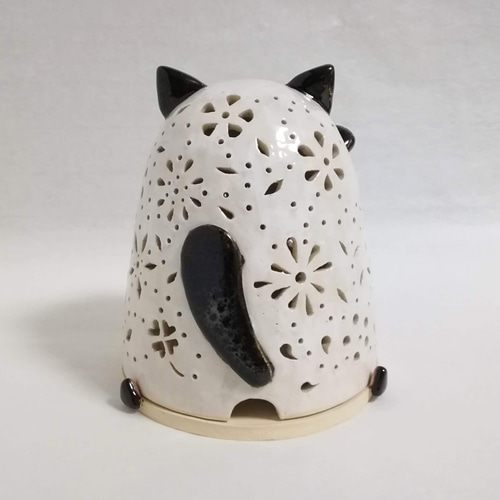 ネコのランプ 陶器 ヒマラヤン 猫 招き猫 花 スタンドライト・テーブル