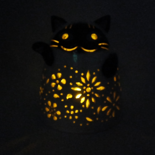 ネコのランプ 陶器 ヒマラヤン 猫 招き猫 花 スタンドライト・テーブル