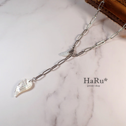 宝石質シェル（天使の羽）☆サージカルステンレスネックレス（5WAY）S 3枚目の画像