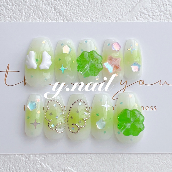 ネイルチップ/羽/クローバー/星/ウィッシュコア/韓国ネイル