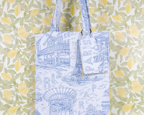 フランス生地✳︎ ジャガード織 Paris】トートバッグ＋カラビナ付き