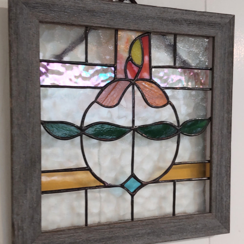 ステンドグラス パネル 花とトンボ 約72×57cm 壁掛け オブジェ 楽天