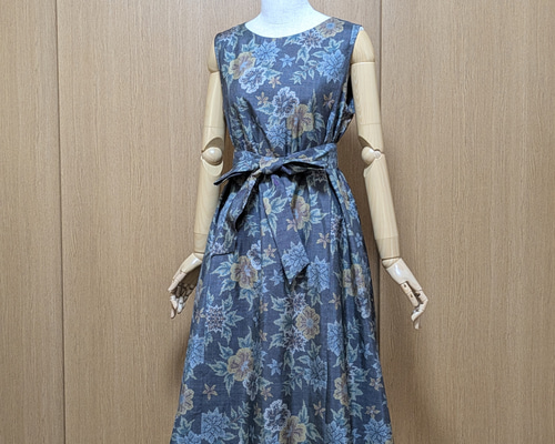 着物リメイク ワンピース 大島紬 M〜L ワンピース さらあお