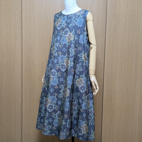着物リメイク ワンピース 大島紬 M〜L ワンピース さらあお