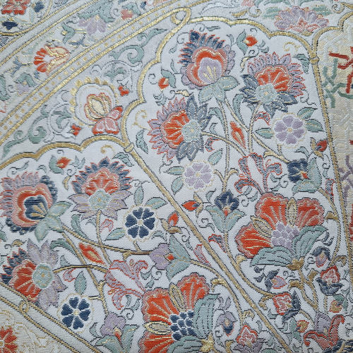 らワンタッチ帯 くらわん帯 正絹袋帯リメイク 金糸銀糸更紗文様 作り帯