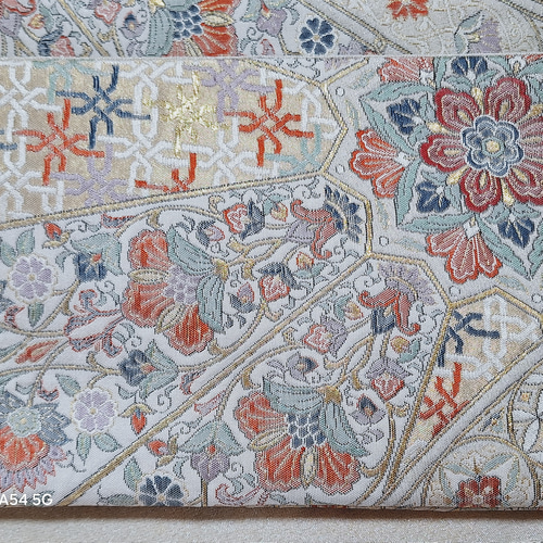 らワンタッチ帯 くらわん帯 正絹袋帯リメイク 金糸銀糸更紗文様 作り帯