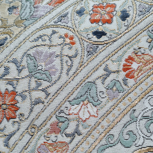 らワンタッチ帯 くらわん帯 正絹袋帯リメイク 金糸銀糸更紗文様 作り帯