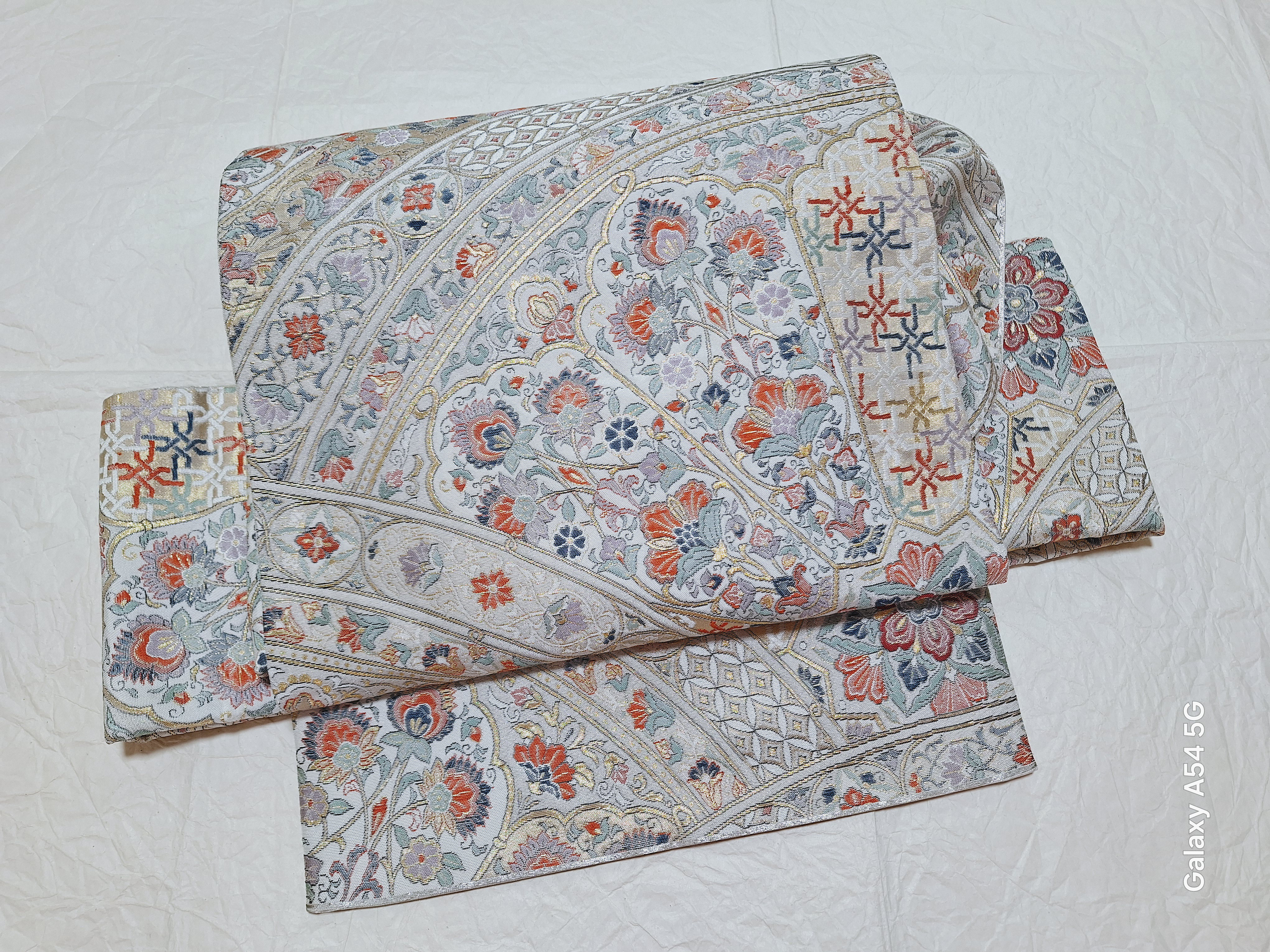 袋帯　作り帯　ワンタッチ　マジックテープ　純銀　正絹　京都織元謹製【新品未使用】 作り帯 袋帯 リサイクル帯 正絹 二重太鼓 着付け 簡単着付け 美