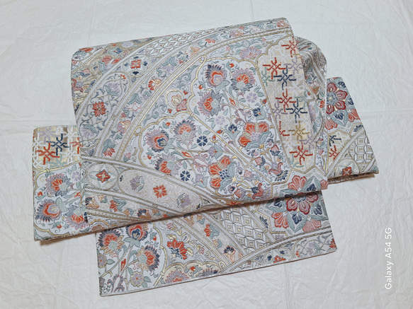 らワンタッチ帯 くらわん帯 正絹袋帯リメイク 金糸銀糸更紗文様