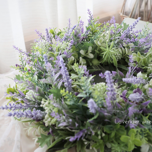 ラベンダーのリース 33cm ❁ 大きめ ドアリース 誕生日 癒し 紫 アート