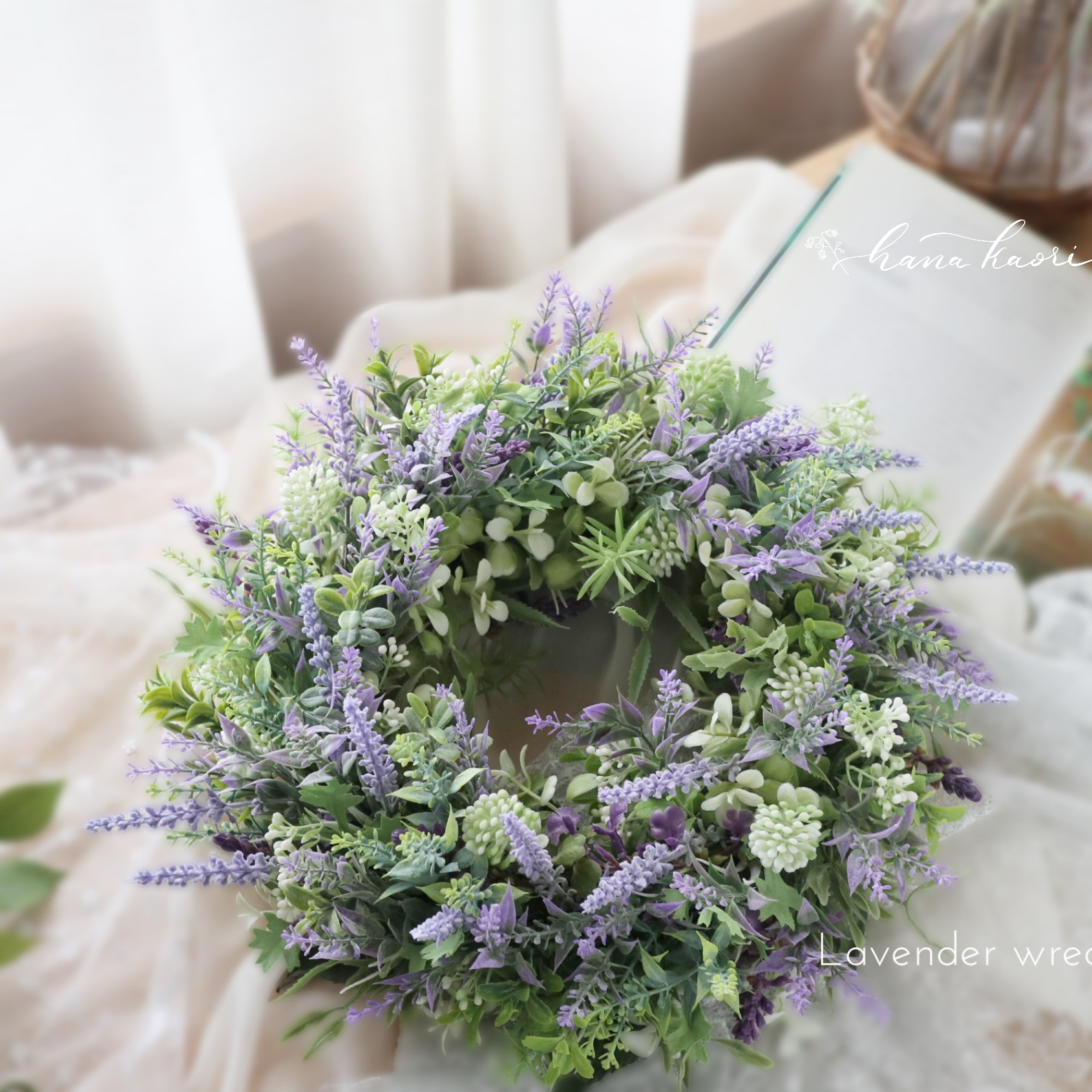 ラベンダーのリース 33cm ❁ 大きめ ドアリース 誕生日 癒し 紫 アートフラワー Creema限定