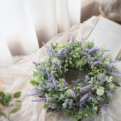 ラベンダーのリース 33cm ❁ 大きめ ドアリース 誕生日 癒し 紫 アート
