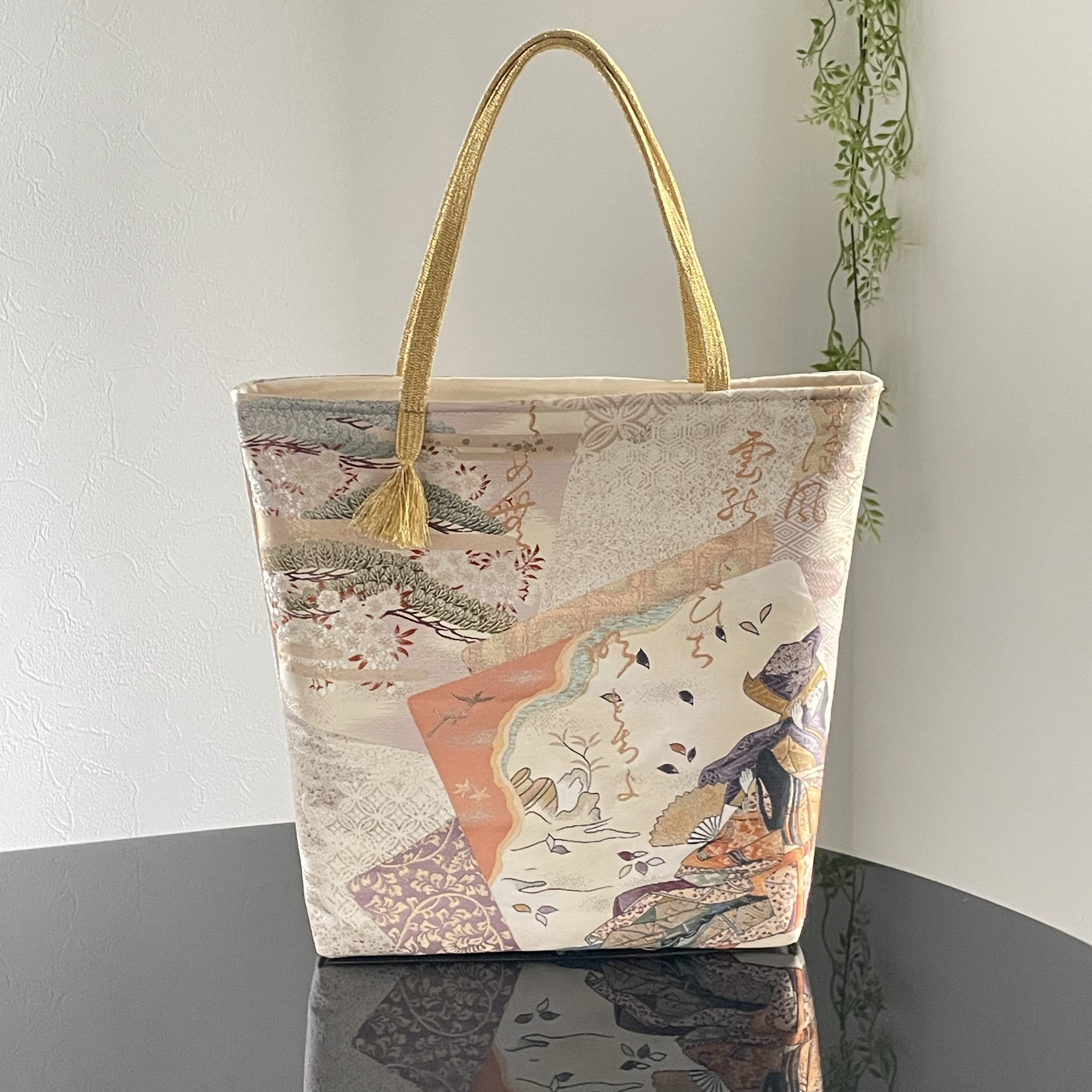 帯リメイクバッグ　源氏物語　B5サイズ　和装バッグ　帯バッグ