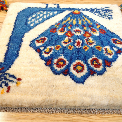 値下げ】ペルシャ ギャッベ ミニマット ラグ 44x38cm 孔雀 青 ベージュ