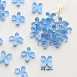 オリジナル新色★8mmアジサイ　四つ葉　お花のアセテートパーツ　ライトブルー 2枚目の画像