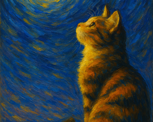 月を見上げる猫 ポストカード 絵画 atelier mio 通販 19365332｜Creema