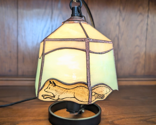 キツネとウサギ] LED ステンドグラス 置型ライト 照明 ランプ スタンド