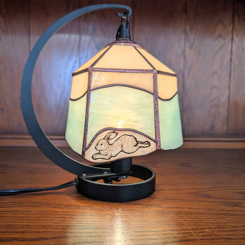 キツネとウサギ] LED ステンドグラス 置型ライト 照明 ランプ スタンド