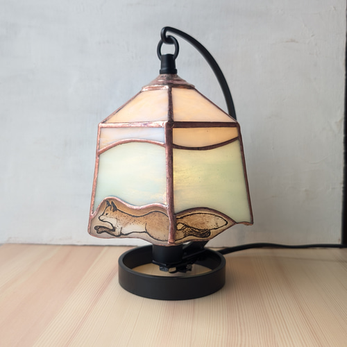 キツネとウサギ] LED ステンドグラス 置型ライト 照明 ランプ スタンド