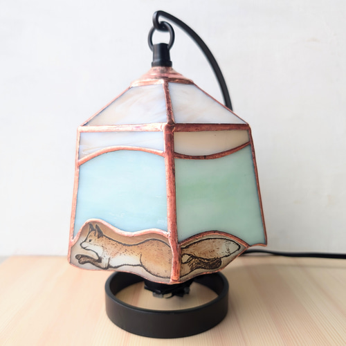 キツネとウサギ] LED ステンドグラス 置型ライト 照明 ランプ スタンド