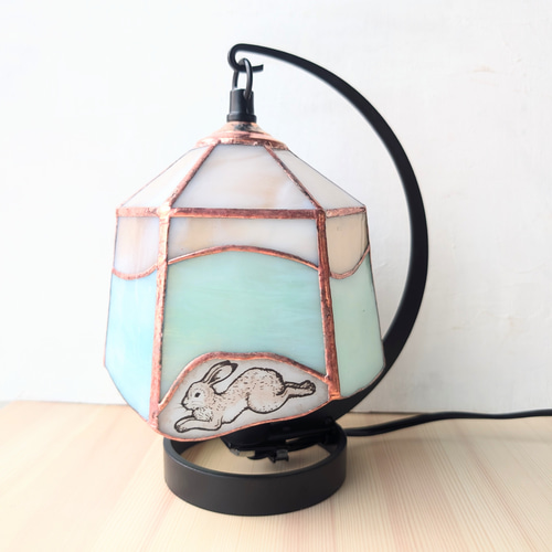 キツネとウサギ] LED ステンドグラス 置型ライト 照明 ランプ スタンド