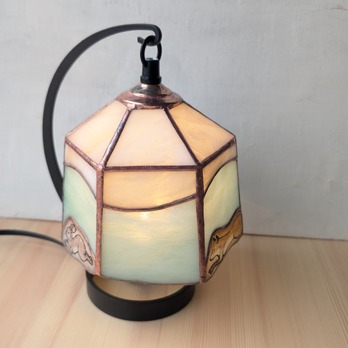 キツネとウサギ] LED ステンドグラス 置型ライト 照明 ランプ スタンド