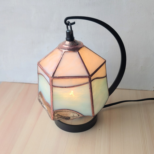 キツネとウサギ] LED ステンドグラス 置型ライト 照明 ランプ スタンド