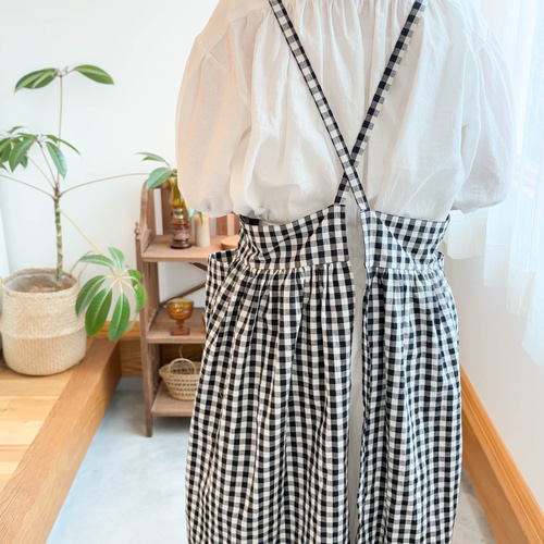 ワンピースエプロン＊ふんわりギャザー＊ギンガムチェック＊バック