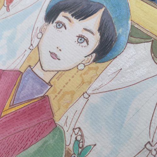絵画 レトロ 喫茶店 女の子 メロンソーダ 蝶 モダンガール 絵画 Yutaka