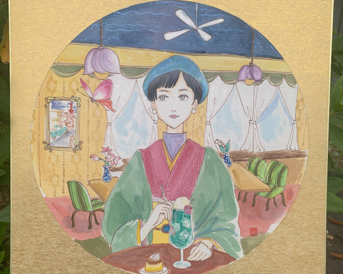 メロンソーダ　油彩画　肉質画 メロンソーダ 油彩画 肉質画