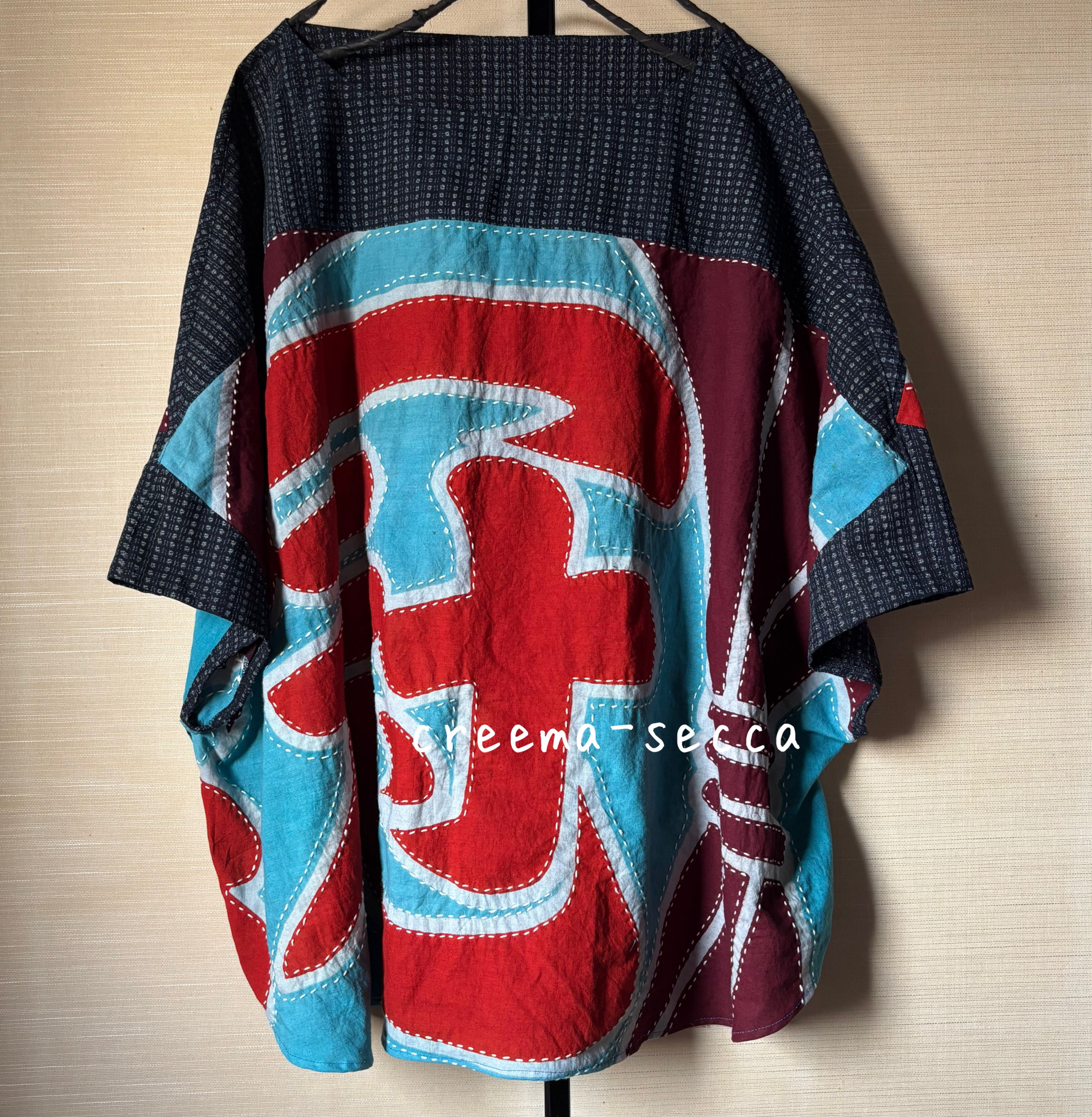 大漁旗と書生絣の刺し子カットソー